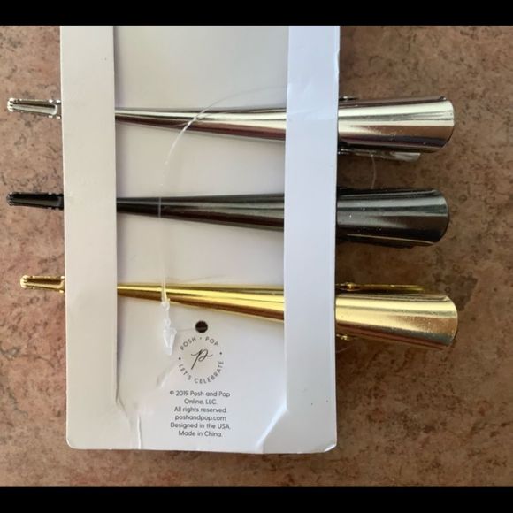 Nwt posh + pop 3 pack metallic hair clips - Picture 3 of 3